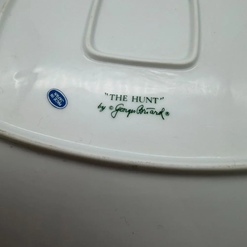 Georges Briard chip and dip plate the Hunt‎ Japan tartan trim french horn